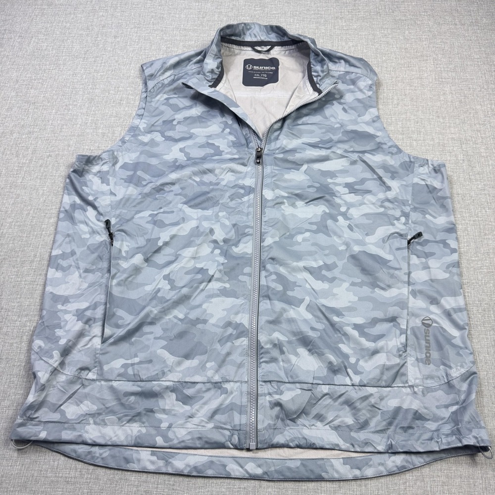 Sunice Camouflage Golf Windbreaker Vest Mens 2XL Gray Full Zip Pockets